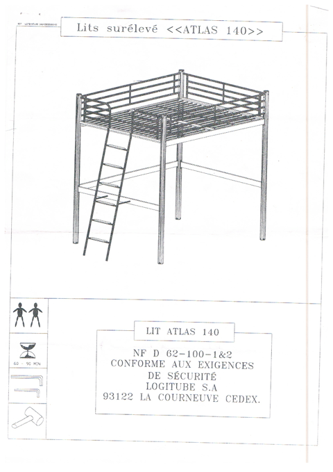 MEZZANINE LIT DOUBLE ACIER, TRES BON ETAT. 90 Saint-Germain-ls-Corbeil (91)