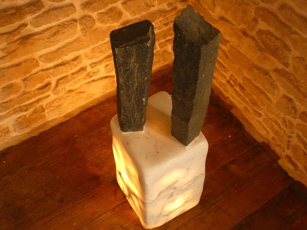 Sculpture en Marbre et Serpentine - Luminaire Décoration