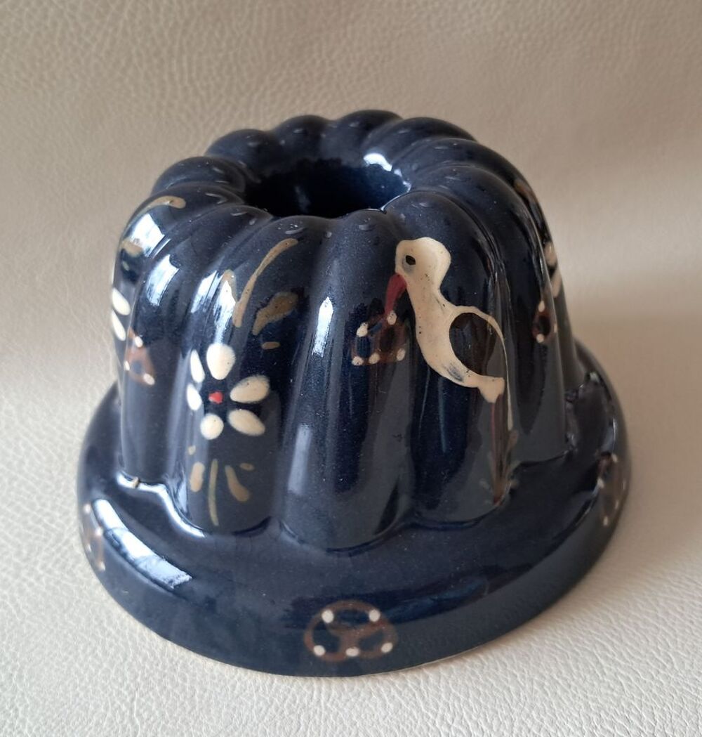 petit moule &agrave; kouglof alsacien en terre cuite &eacute;maill&eacute; bleu Cuisine