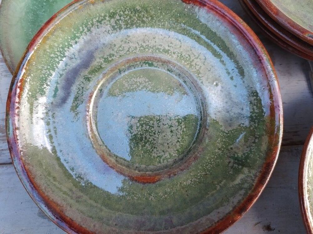Soucoupes Gr&egrave;s &Eacute;maill&eacute; Vert Poterie Artisanale Décoration