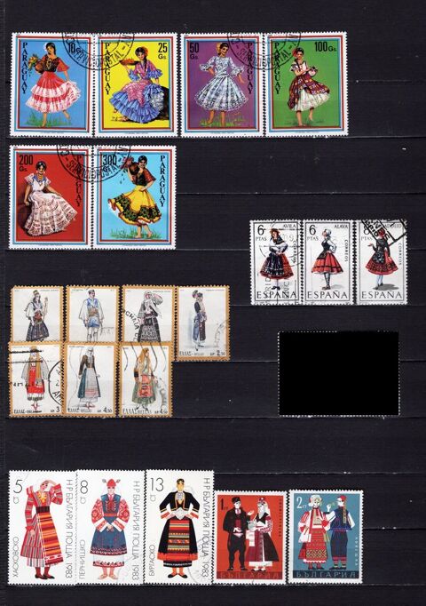 lot de 46 timbres du MONDE sur les COSTUMES TRADITIONNELS 3 Les �glisottes-et-Chalaures (33)