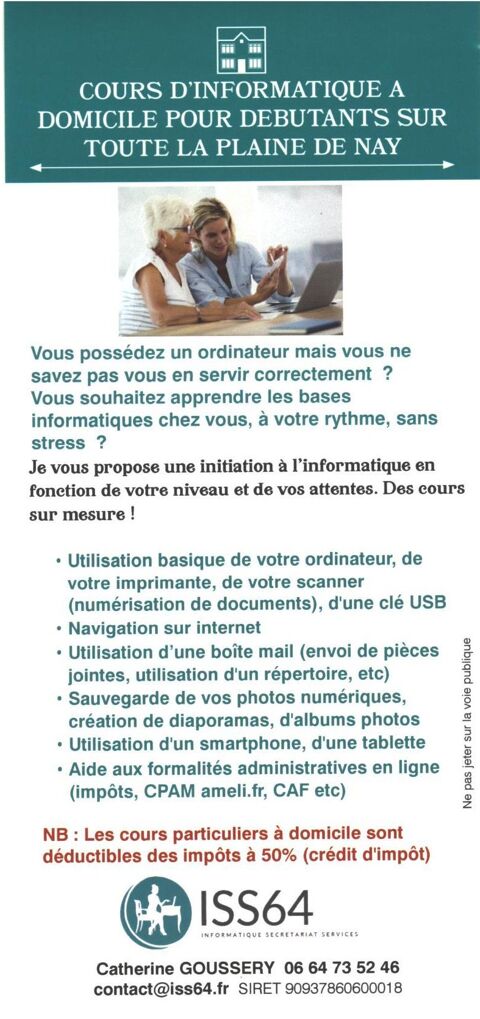Initiation &agrave; l'informatique pour seniors &agrave; domicile 0 64530 Pontacq