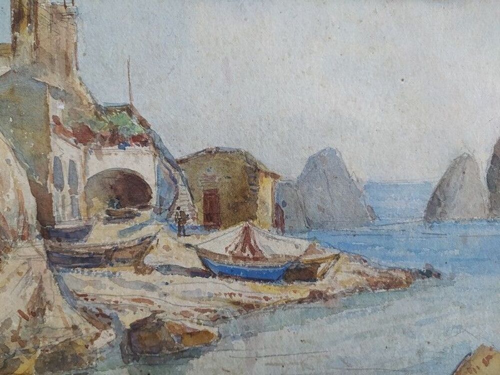 Tableau Aquarelle Marine Faraglioni Capri Naples Italie 