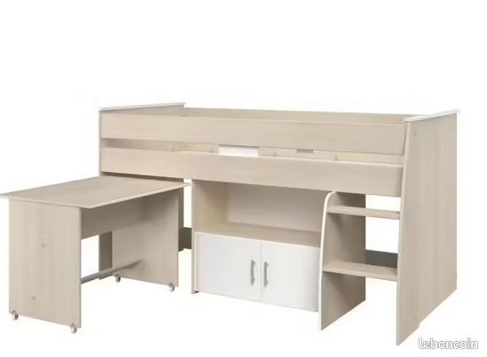Lit mezzanine combin&eacute; 90x200 avec bureau, rangements, matela Mobilier enfants
