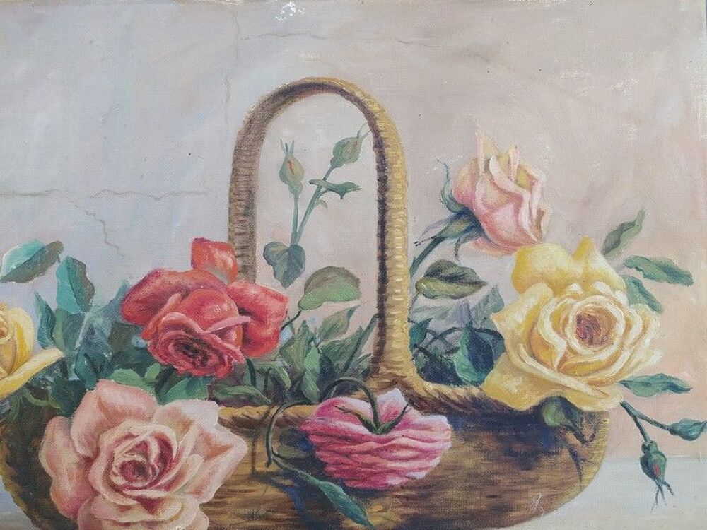 Ancien Tableau Roses dans un Panier Sign&eacute;
Décoration