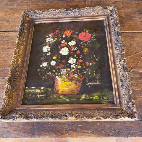 tableau peint sur bois ancien sign� 50 La Farl�de (83)