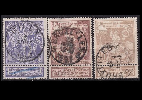 Timbres BELGIQUE 1896 YT 71  73 1 Paris 1 (75)