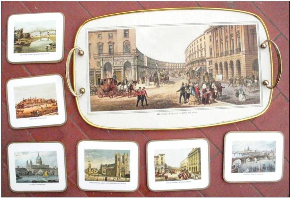 Plateau service anglais + 6 sous-verres VINTAGE Cuisine
