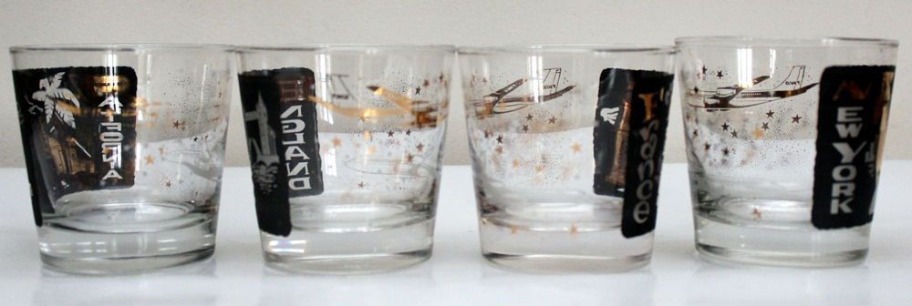 Verres publicitaires TWA vintage 60
hauteur 8 cm 