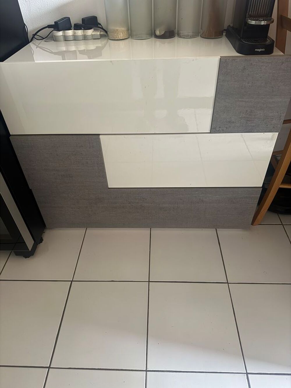 Commode blanc brillant 3 tiroirs Meubles