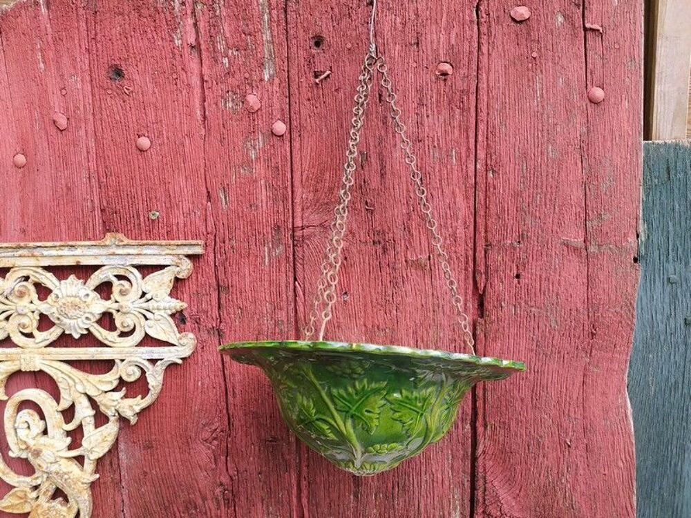 Suspension Terre Cuite Verniss&eacute; D&eacute;cor de Vigne Raisin Décoration