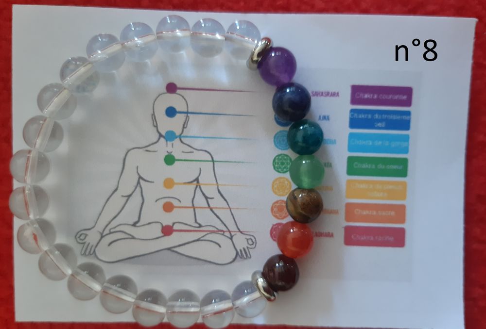 BRACELET 7 CHAKRAS Pierres Naturelles - Pierres de 8mm Bijoux et montres