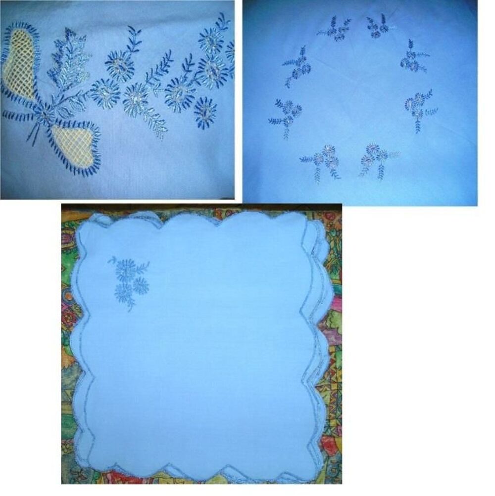 Nappe neuve ronde faite &amp; brod&eacute;e main Coton d'Egypte festonn Décoration