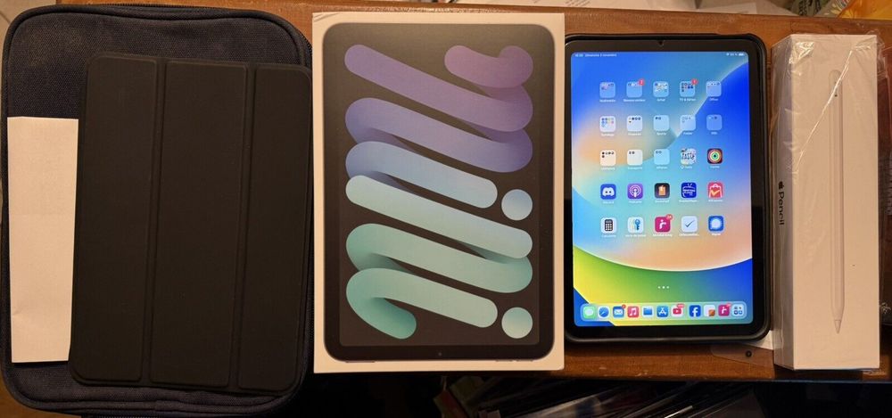 iPad mini 6 Wi?Fi 256 Go Gris sid&eacute;ral + Coques + Housse + Ap Téléphones et tablettes