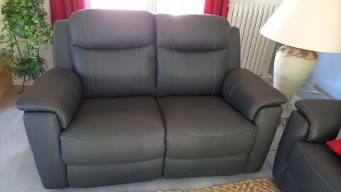 Canap deux places moderne gris moyen en cuir 350 Albi (81)