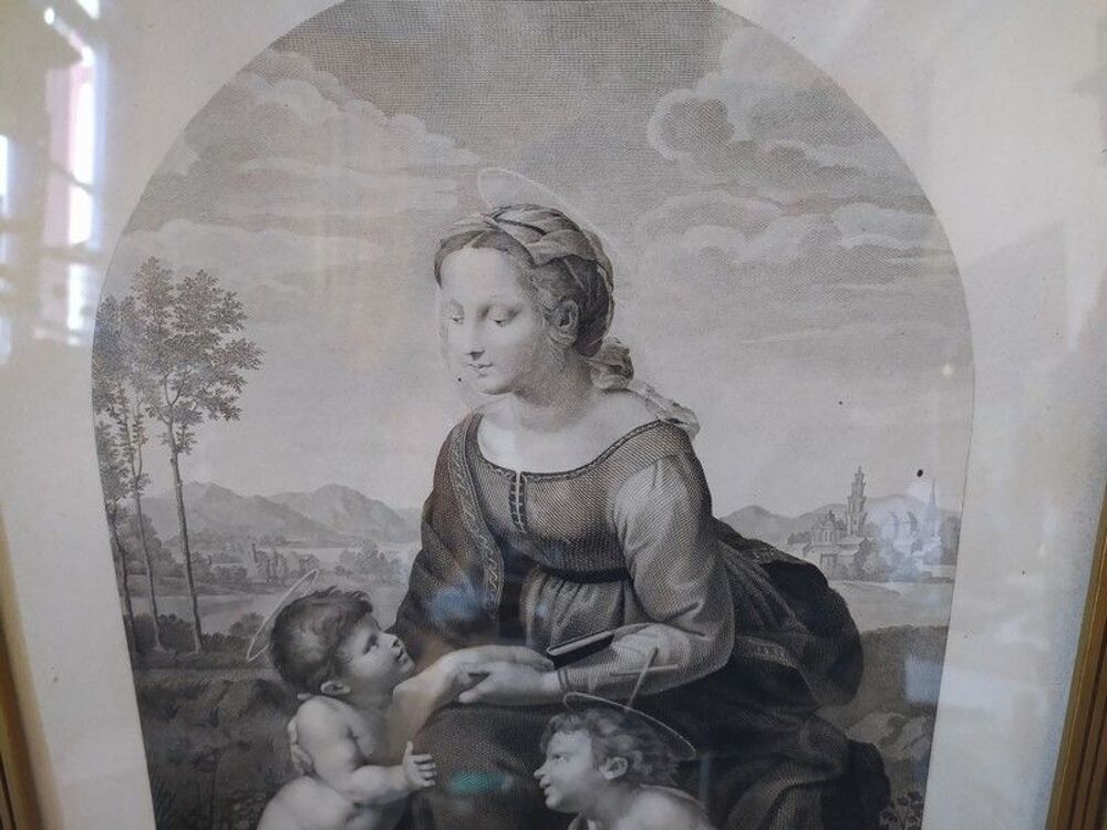 Ancienne Gravure " La Belle Jardini&egrave;re " d'apr&egrave;s Rapha&euml;l 