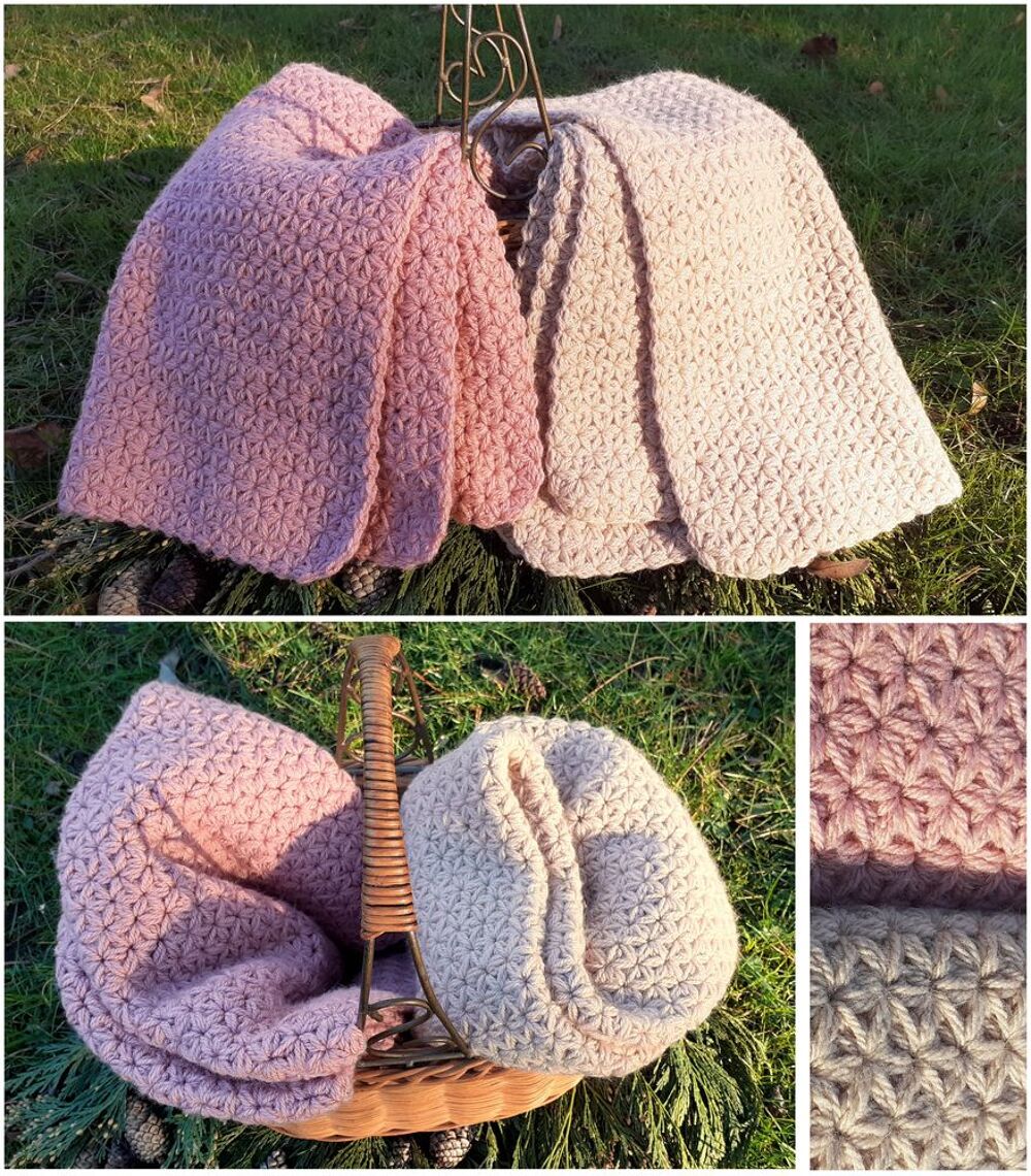 COUVERTURES BB naissance / poussette
Au crochet, faites main Pu�riculture