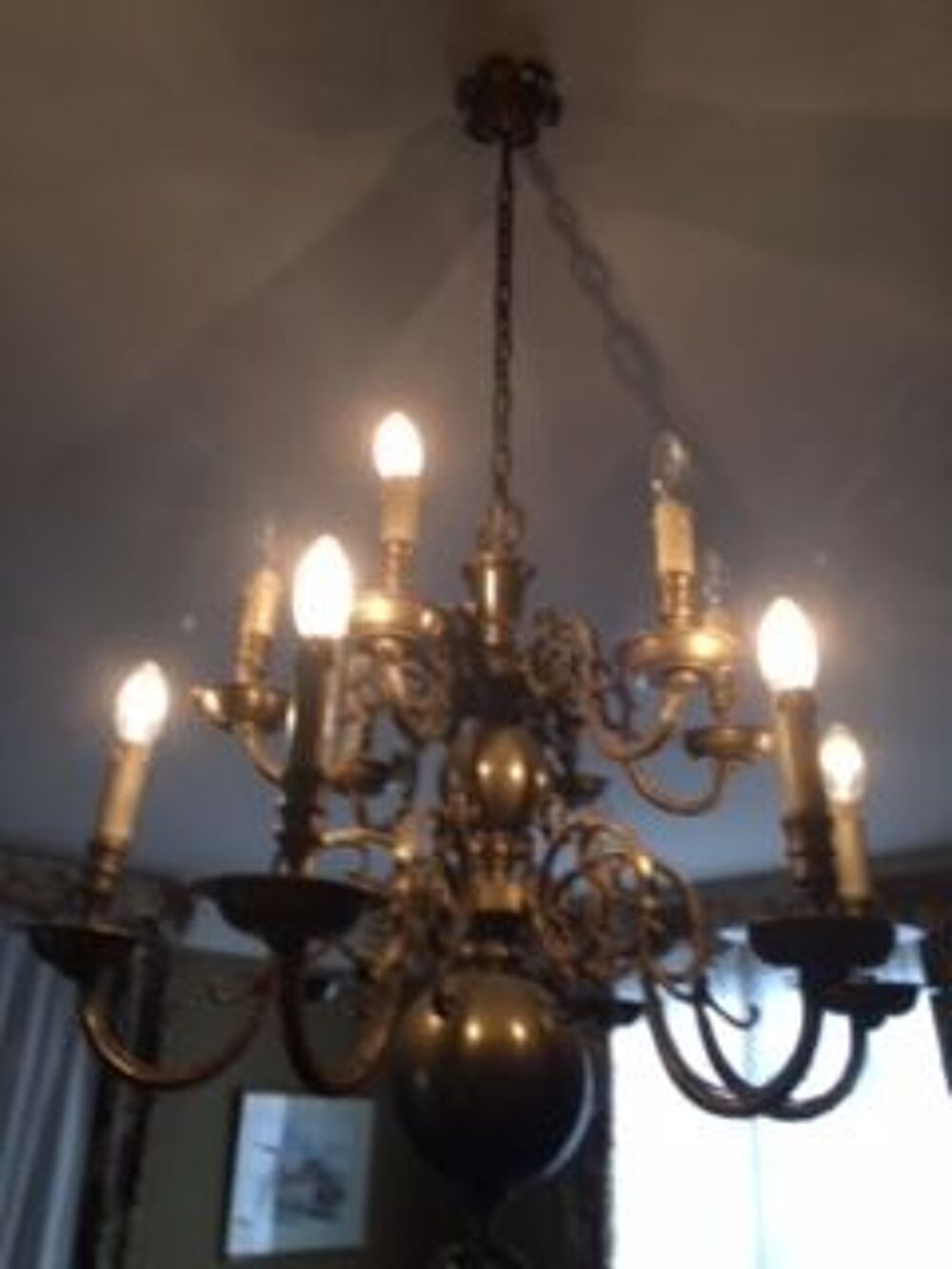 Lustre ANCIEN HOLLANDAIS en BRONZE dor&eacute; MASSIF Décoration