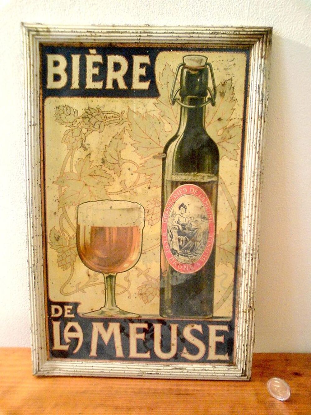 PLAQUE PUBLICITAIRE BI&Egrave;RE DE LA MEUSE ANCIENNE 