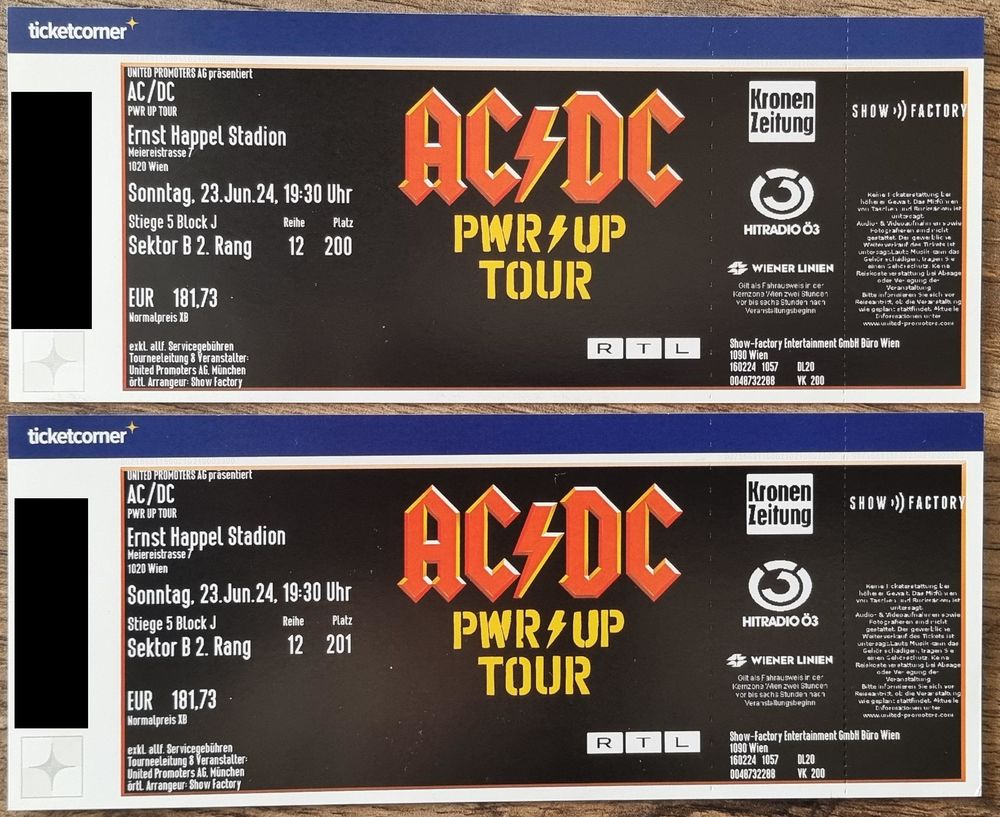 2 BILLETS AC/DC CONCERT &agrave; VIENNE (AUTRICHE) LE 23 JUIN 2024 Billetterie