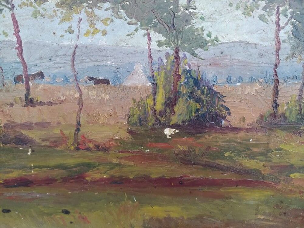 Tableau Impressionniste Paysage de Campagne Champs et Vaches 