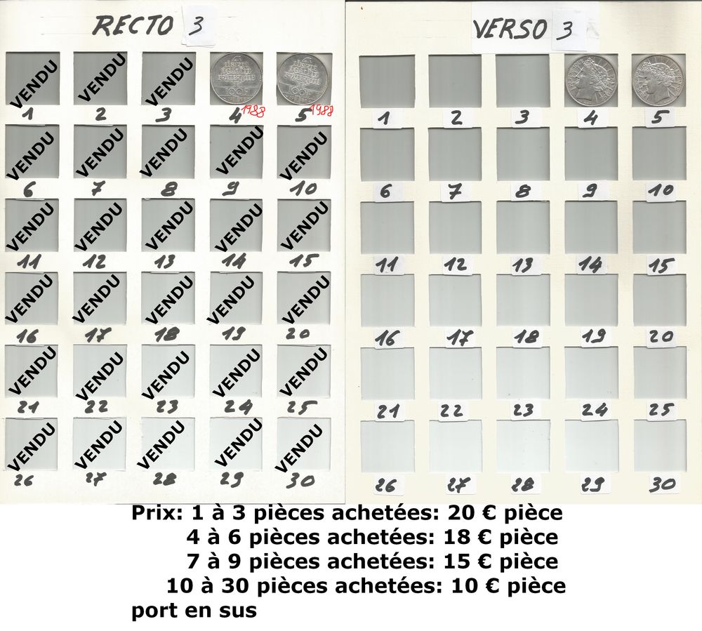 C - Monnaies Fran&ccedil;aise r&eacute;parties en 5 lots. 