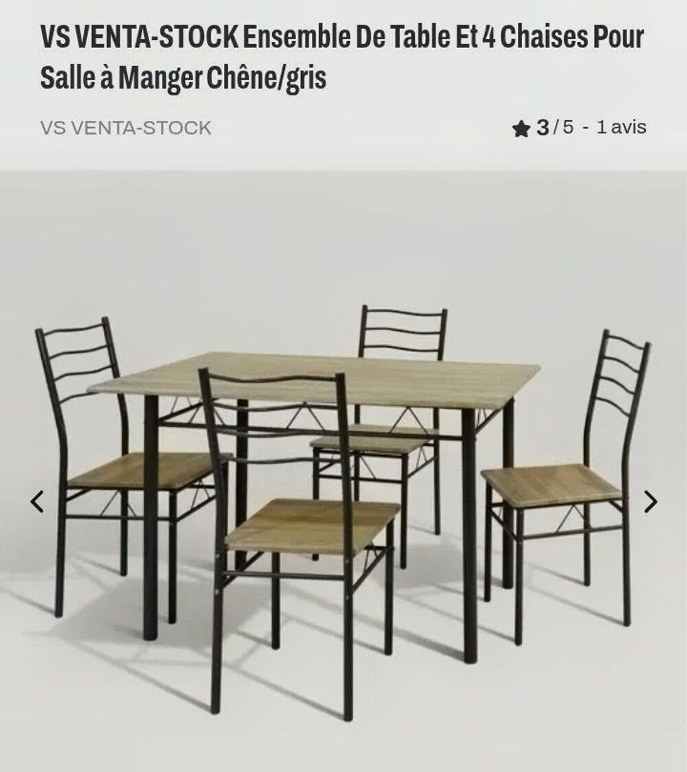 Table + 4 chaises neuve sous carton - Meubles
