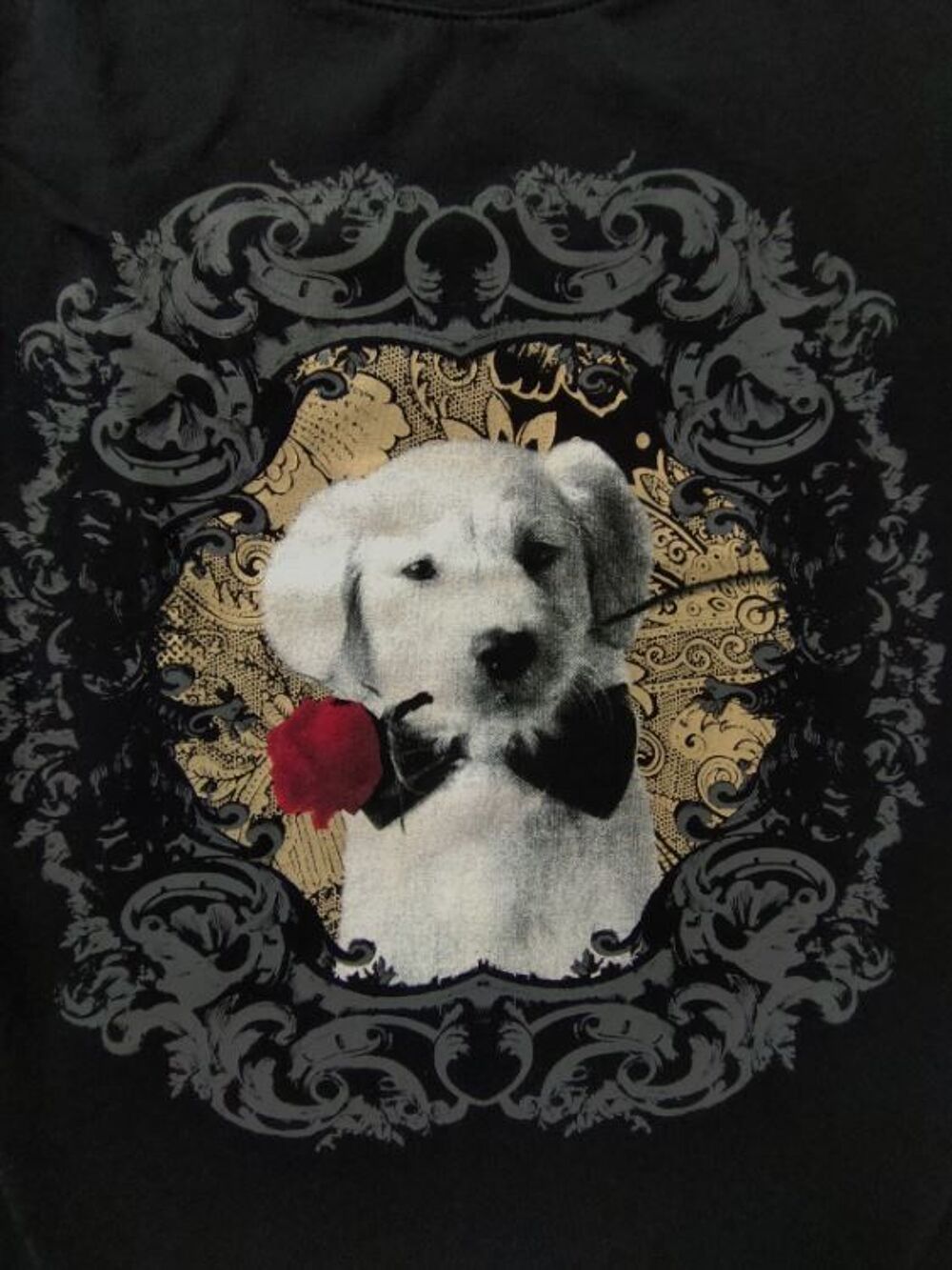 Tee-shirt noir chien blanc rose rouge &quot;Spot&quot; T36 Vtements