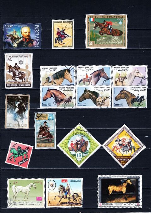 lot de 47 timbres du MONDE avec des CHEVAUX 3 Les Églisottes-et-Chalaures (33)