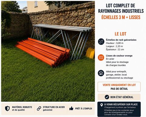 LOT COMPLET DE RAYONNAGES INDUSTRIELS €" 3 M €" TR&agrave;ˆS BON ETAT 299 77127 Lieusaint