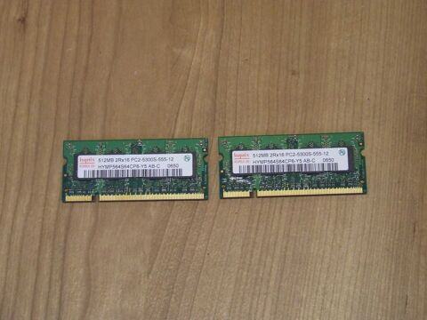 Lot de 2 Barrettes mmoire DDR2, 512 MB pour PC portable TBE 4 Bagnolet (93)