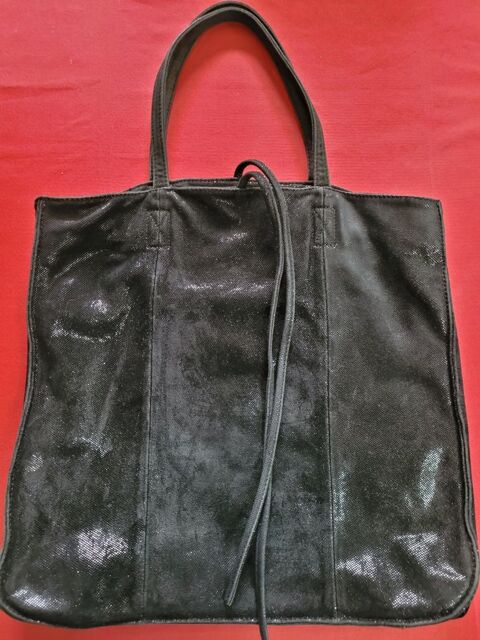 Grand Sac Cabas XL100% cuir,Noir pailleté,  PETITE MENDIGOTE 40 Voisins-le-Bretonneux (78)