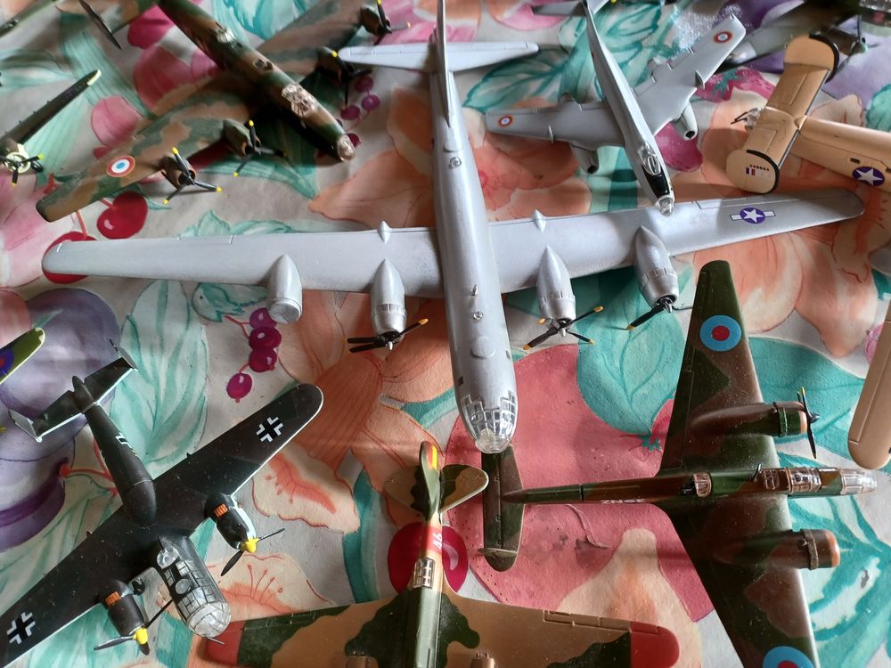 collection de livres sur l'aviation et des maquettes d'avion 