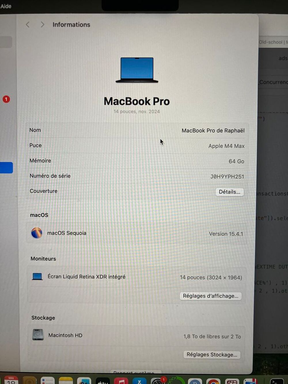 MacBook Pro (2024) 14' M4 Max 64 Go RAM SSD 2To Matériel informatique