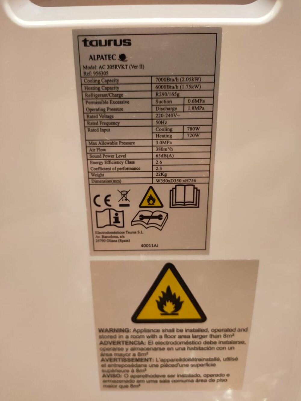 Climatiseur mobile r&eacute;versible Alpatec AC205 Rvkt Electroménager