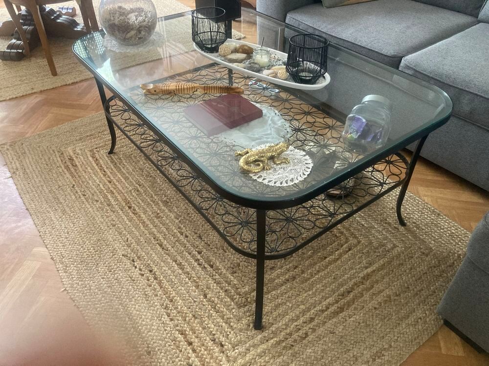 table basse fer forg&eacute; en verre Meubles