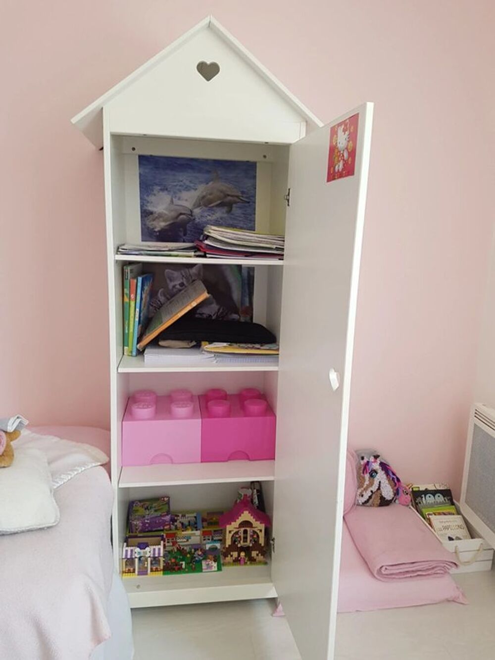 Armoire 1 porte bois blanc originale type cabine de plage Meubles