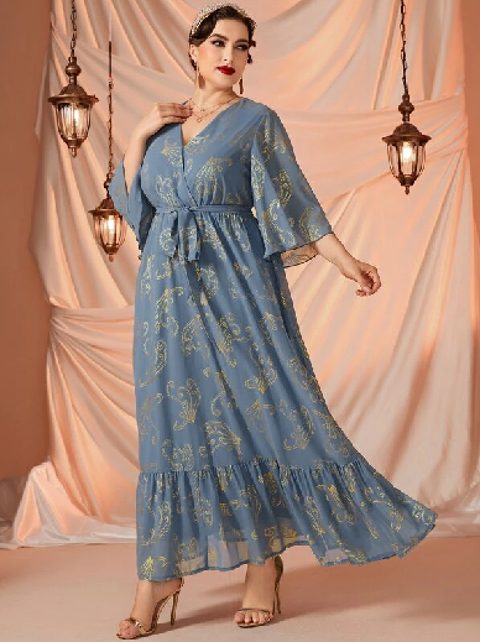 Robe Bleue Or SH*** soirée 3XL  Curvy ronde forme maison mod 19 Fèves (57)