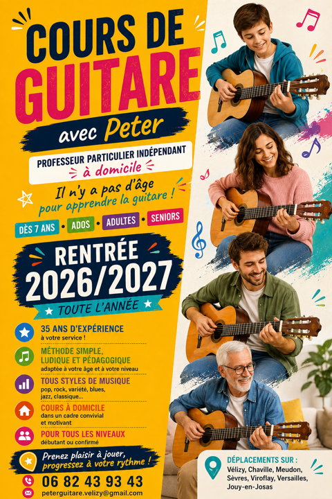 Peter, PROFESSEUR DE GUITARE
COURS &Agrave; DOMICILE d&egrave;s 7 ans 0 78140 Vélizy-villacoublay