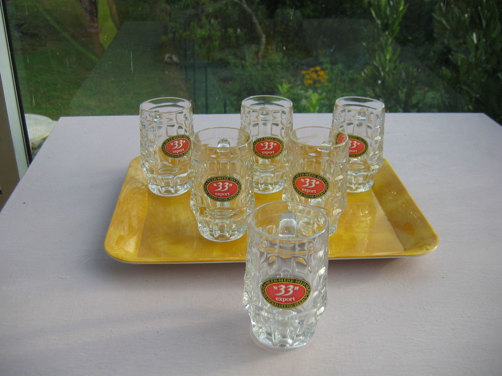 Lot de 6 Chopes "33 EXPORT " Rouges . Décoration