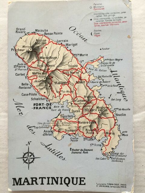 ancienne CARTE POSTALE g�ographique - MARTINIQUE- 1964 5 Blaye (33)