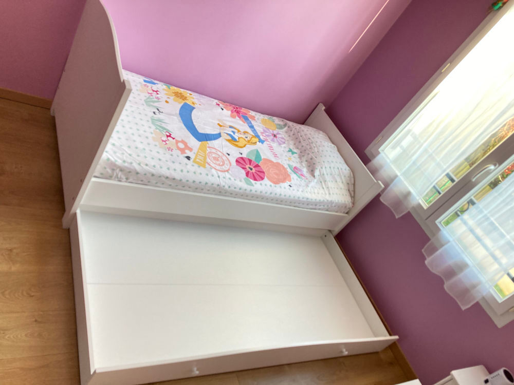 Lit 90x 190cm Bois Blanc avec rangement sous lit Meubles
