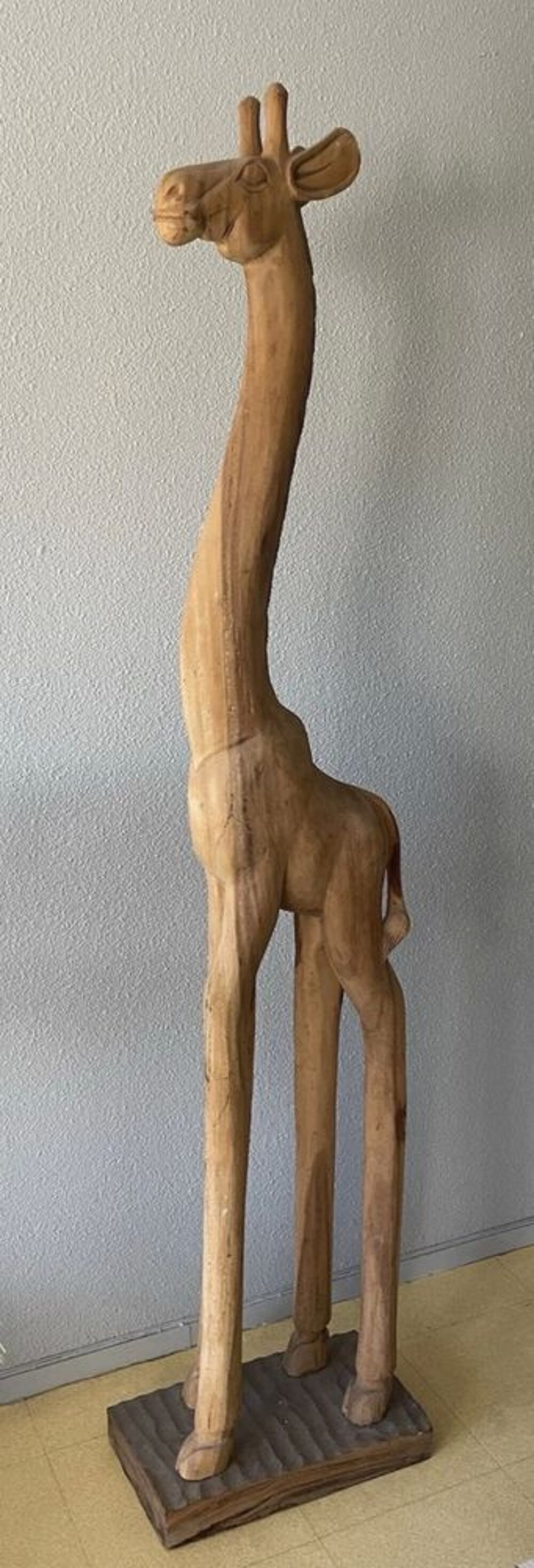 Grande Sculpture D&eacute;coration Girafe En Bois Exotique 200cm Décoration