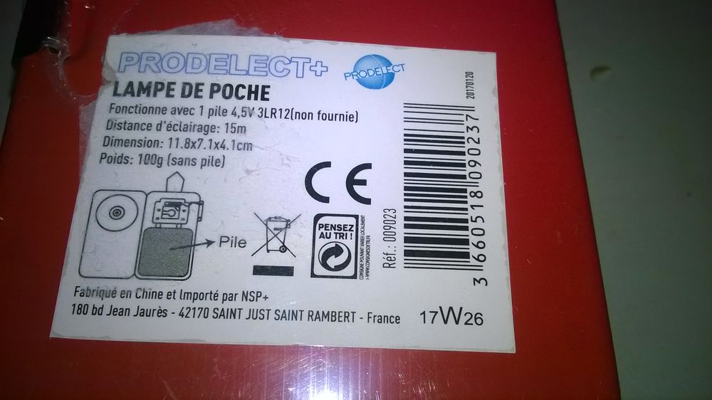 Lampe de poche torche rouge m&eacute;tal
Neuf
Marque Prodelect Bricolage