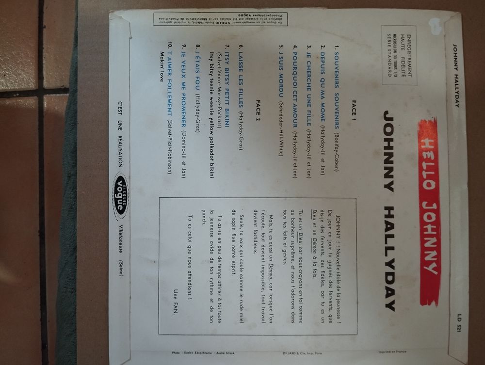 33t 25cm Johnny Hallyday vogue CD et vinyles