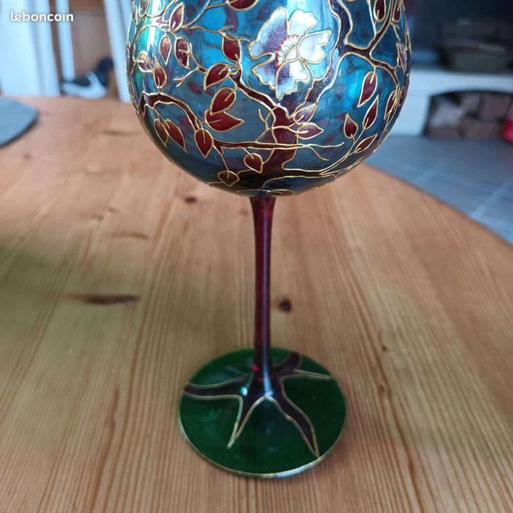 verre ancien bleue dor&eacute; or floral crystal art d&eacute;co cuisine Décoration