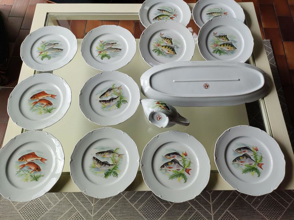 Service de table &agrave; poissons en porcelaine de Sologne Décoration