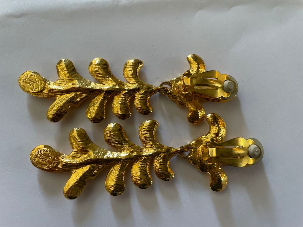 BO Boucles d'Oreilles pendante dor&eacute; feuille palmier strass c Bijoux et montres