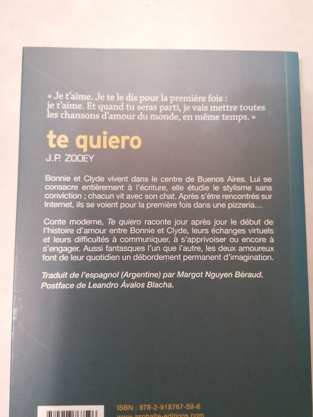 Te Quiero J.P Zooey Livres et BD