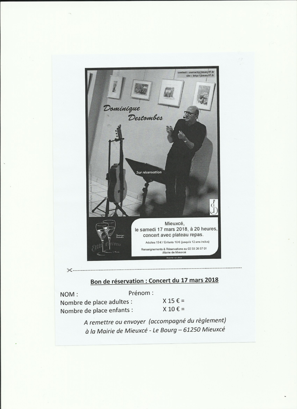 Soir&eacute;e concert &agrave; MIEUXCE le samedi 17 mars 2018 &agrave; 20H Billetterie